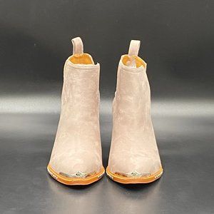 S Nude suede pointy toe chunky low heels ankle boots booties pumps shoes